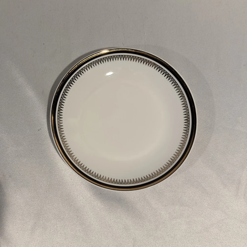 Chodziez Poland Porcelain Salad Plate Black Gold Band Filigree